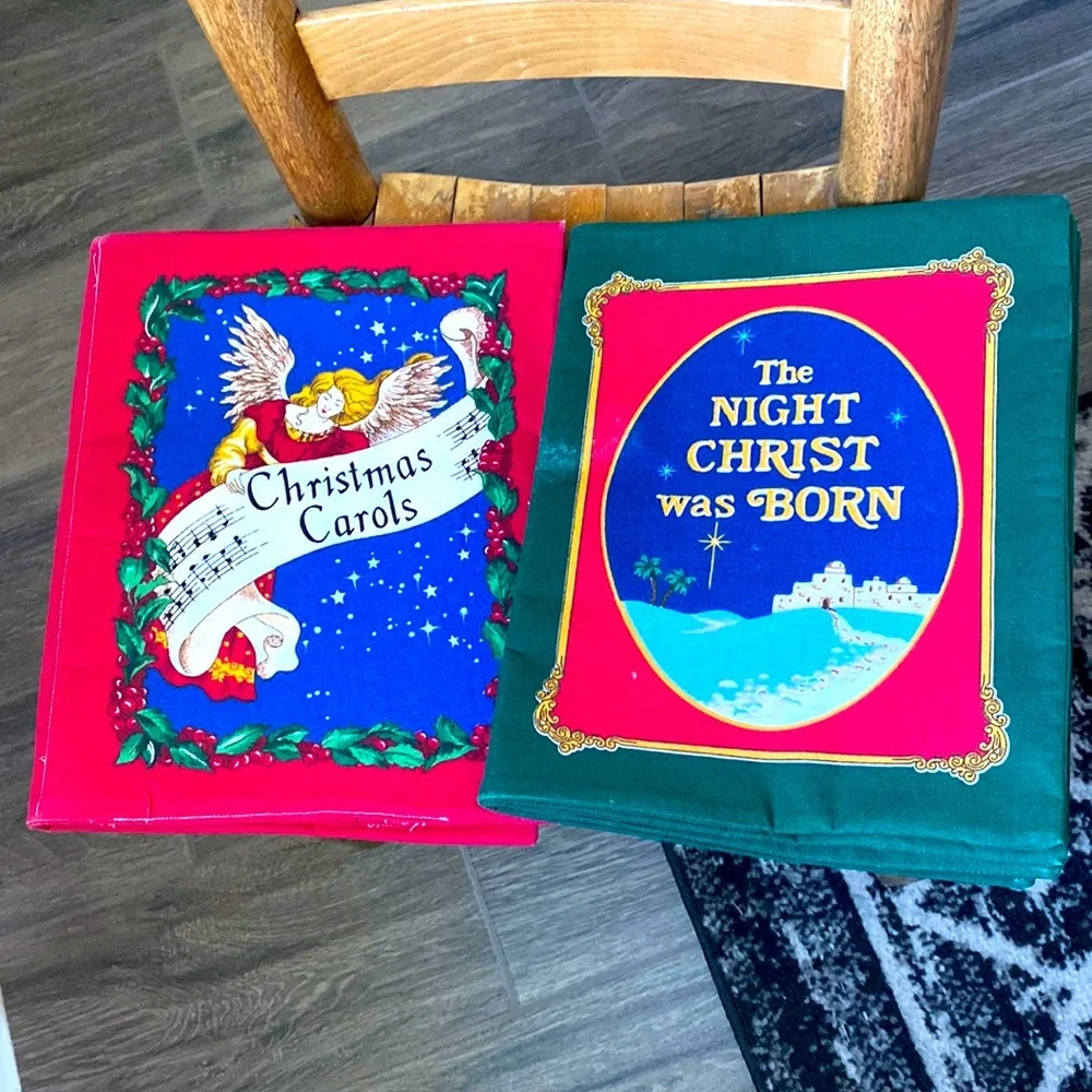 Vintage Fabric Christmas Books 10 1/2” by 9” Homemade!